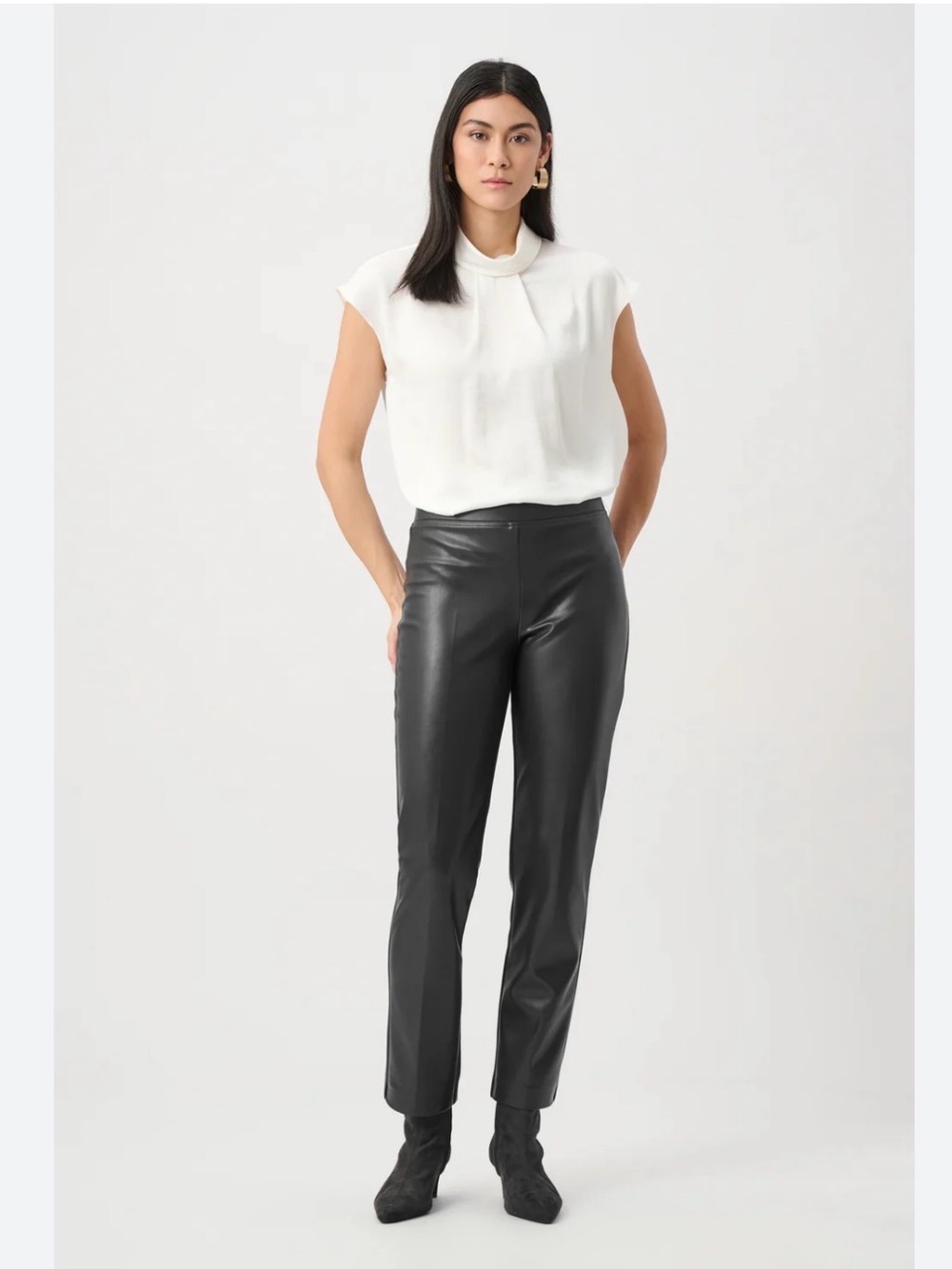 Joseph Ribkoff Black Coated Denim Skinny Pants Size 4 High Rise Faux Leather Loo